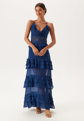 Crochet Waist Flounce Maxi Dress