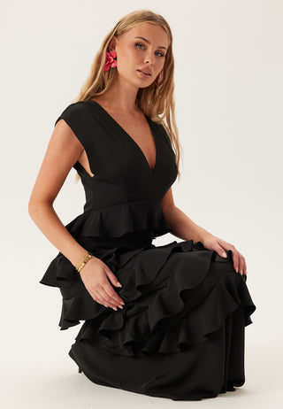Deep V-Neck Flounce Gown