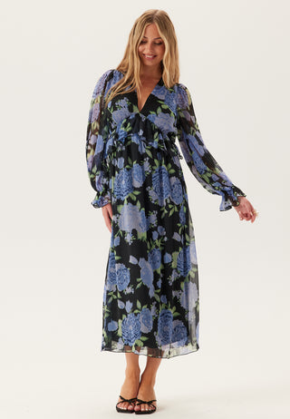 Frill L/S Chiffon Midi Dress