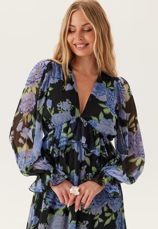 Frill L/S Chiffon Midi Dress