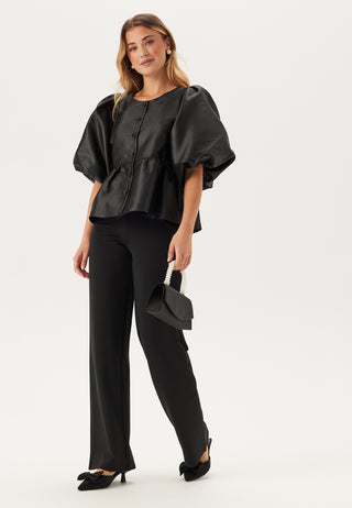 Puff Sleeve Peplum Satin Blouse