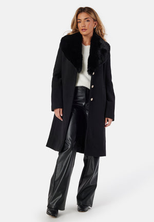 Fur Collar Wool Blend Coat
