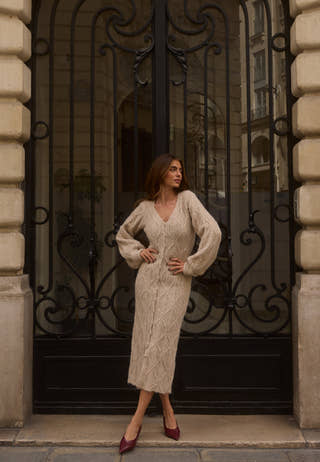 Cable Knitted Volume Sleeve Cardigan Dress