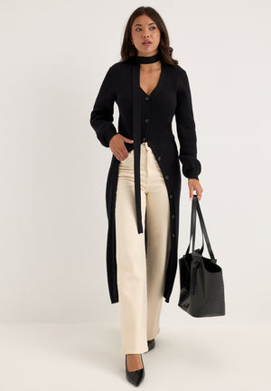 Rib Knitted Cardigan Dress Black