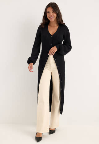 Rib Knitted Cardigan Dress Black