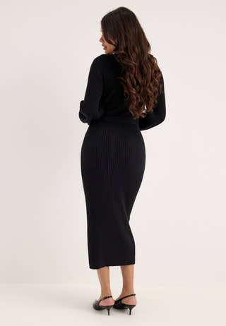 Rib Knitted Cardigan Dress Black