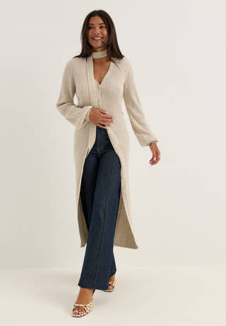 Rib Knitted Cardigan Dress White