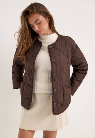 Short Quilted Jacket Brown
