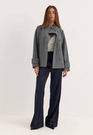 High Neck Short Coat Grey