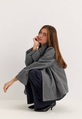 High Neck Short Coat Grey