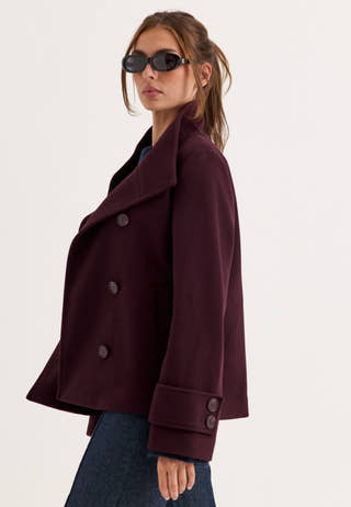 High Neck Short Coat Red