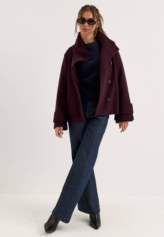 High Neck Short Coat Red