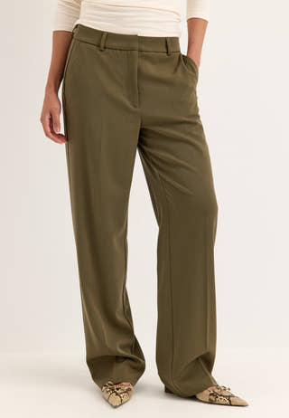 Straight High Waist Suit Trousers Green