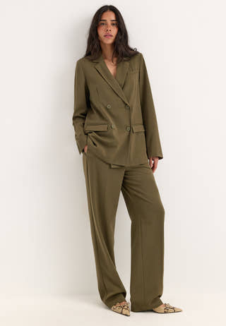 Straight High Waist Suit Trousers Green