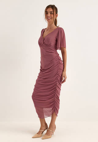 Butterfly Sleeve Mesh Ankle Dress Purple