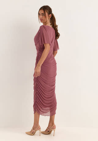 Butterfly Sleeve Mesh Ankle Dress Purple