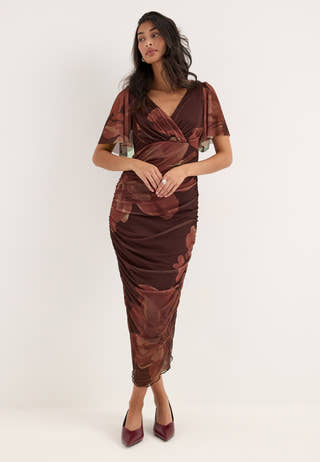 Butterfly Sleeve Mesh Ankle Dress Floral