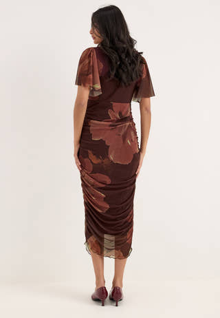 Butterfly Sleeve Mesh Ankle Dress Floral