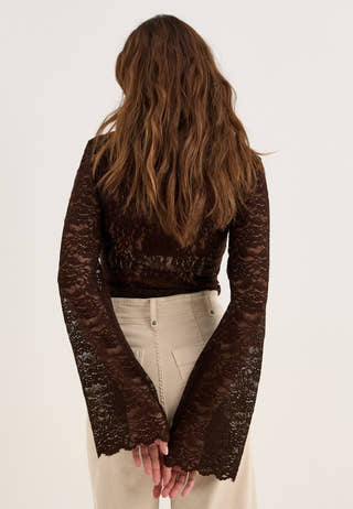 Long Sleeve Lace Top Brown