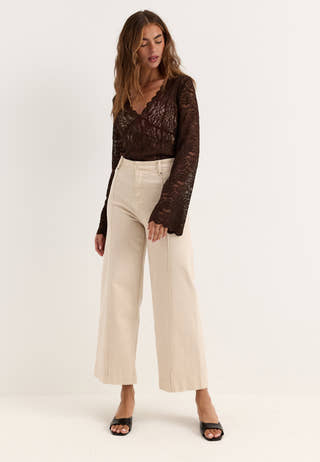 Long Sleeve Lace Top Brown