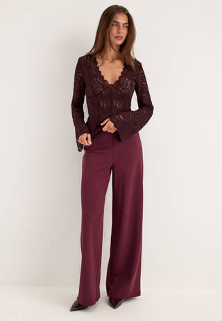 Long Sleeve Lace Top Red