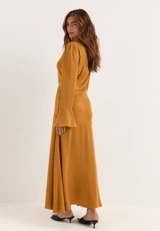 Ruched Front Midi Dress Yellow