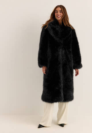 Long Faux Fur Coat Black