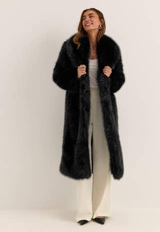 Long Faux Fur Coat Black