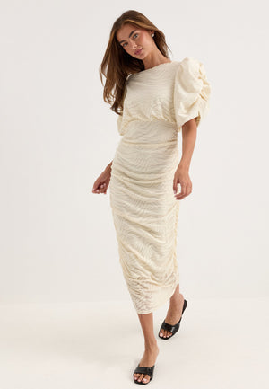 Ruched Puff Sleeve Dress White
