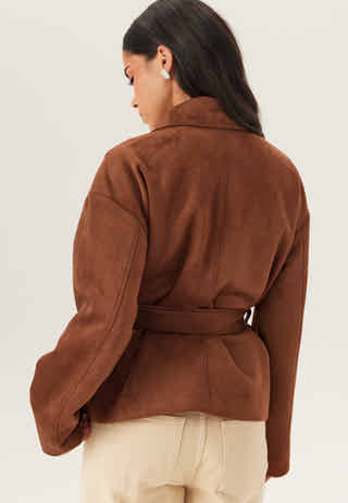 Belted Faux Suede Jacket