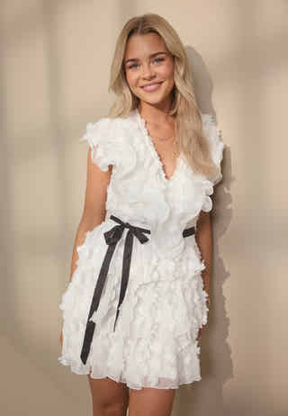 V-neck Frill Floral Dress