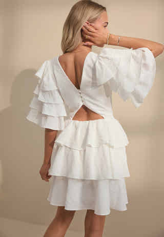 Frilled Sleeve Short Dress