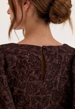 Puff Sleeve Jacquard Midi Dress Brown