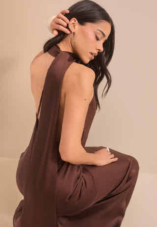 One Shoulder Scarf Satin Gown