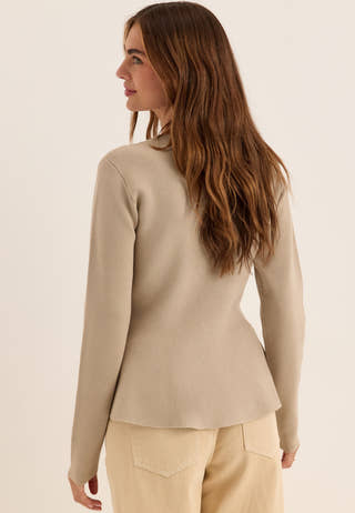 Knitted Peplum Cardigan Beige