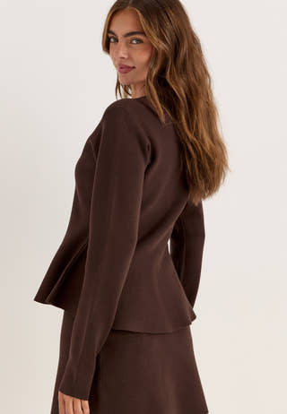 Knitted Peplum Cardigan Brown