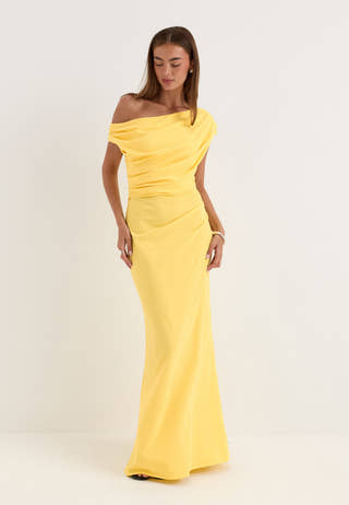 Asymmetric Draped Maxi Dress Yellow