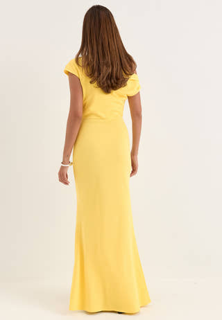 Asymmetric Draped Maxi Dress Yellow