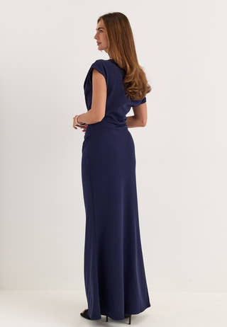 Asymmetric Draped Maxi Dress Blue