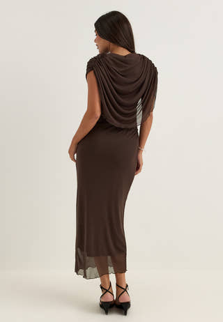 Cape Mesh Ankle Dress Brown