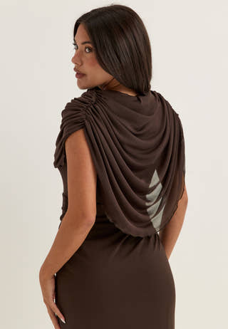 Cape Mesh Ankle Dress Brown