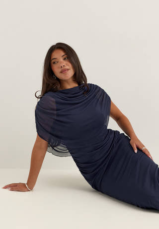 Cape Mesh Ankle Dress Blue