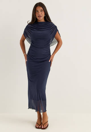 Cape Mesh Ankle Dress Blue