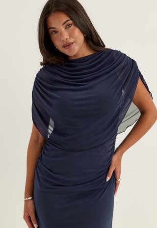 Cape Mesh Ankle Dress Blue