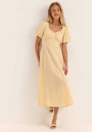 Seersucker Midi Dress Yellow