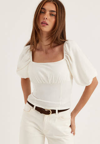 Volume Sleeve Top White
