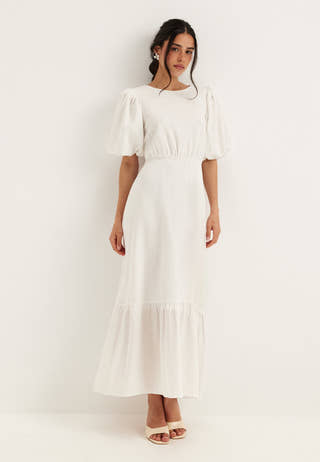 Balloon Sleeve Linen Maxi Dress