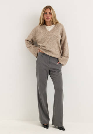 Mid Waist Flared Suit Trousers Grey