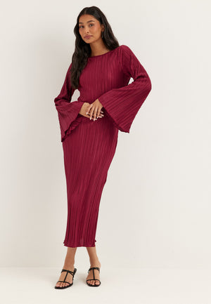 Pleated Frill Dress Red