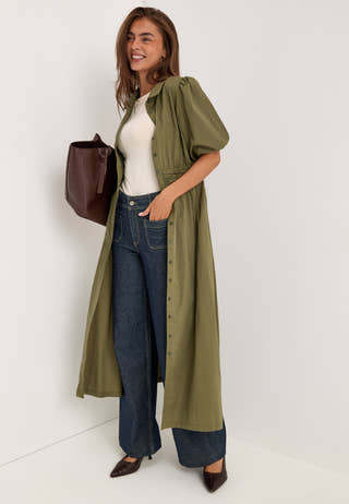 Waist Detail Cotton Dress Green